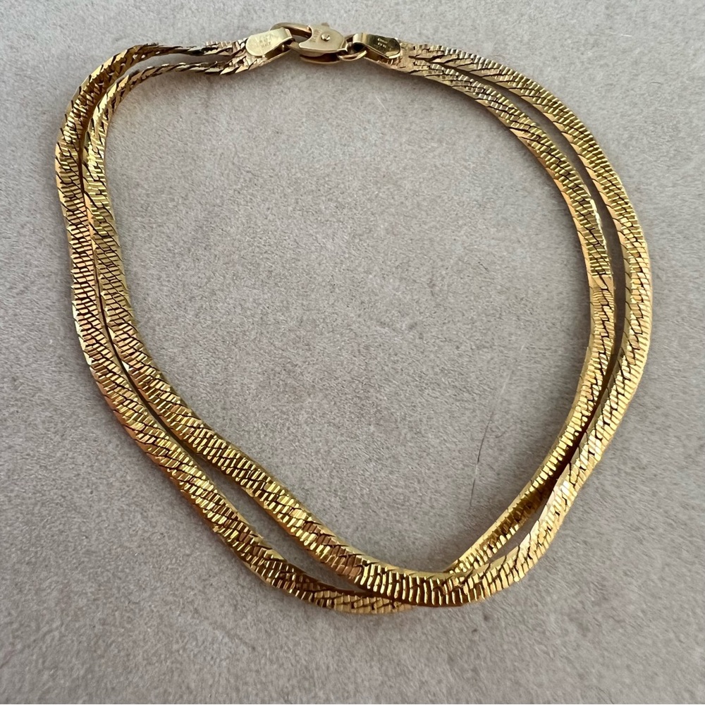 Herringbone 14 karat solid gold double band bracelet